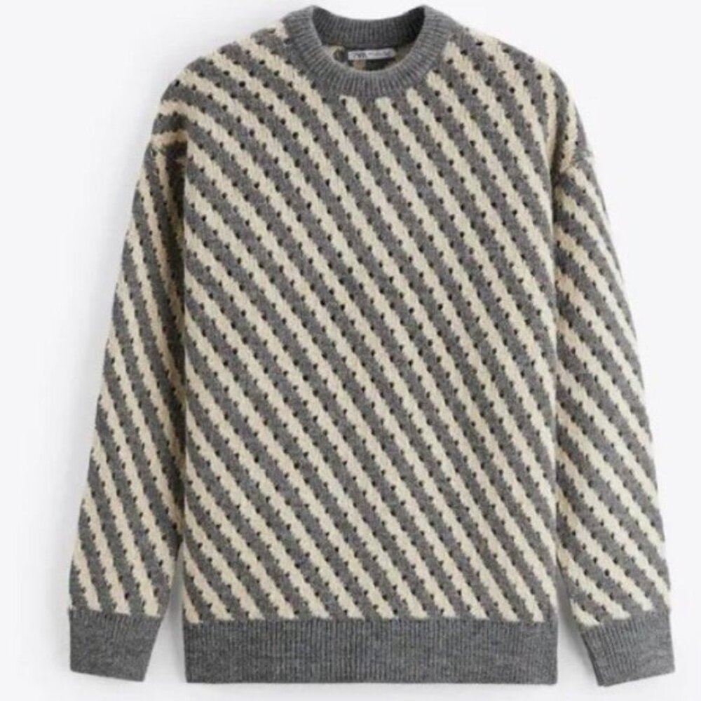ZARA OPENWORK STRIPED SWEATER - Picture 5 of 7